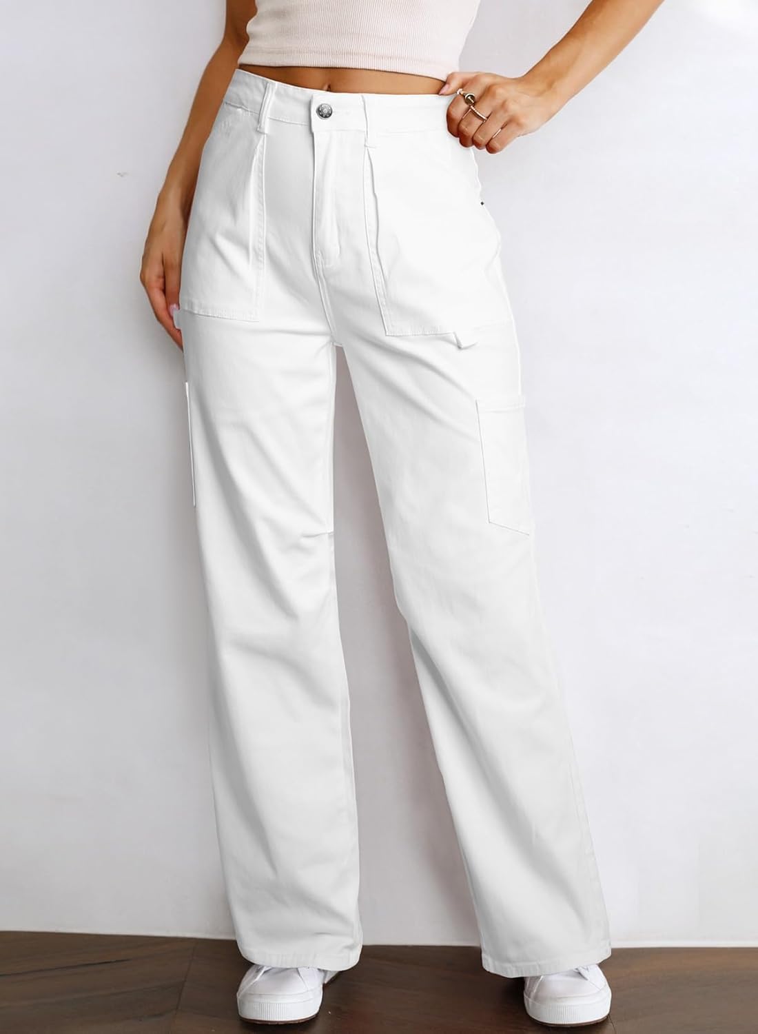 Dokotoo Cargo Long Pants Women 2024 Wide Leg High Waisted with Pockets Casual Pants