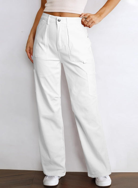 Dokotoo Cargo Long Pants Women 2024 Wide Leg High Waisted with Pockets Casual Pants