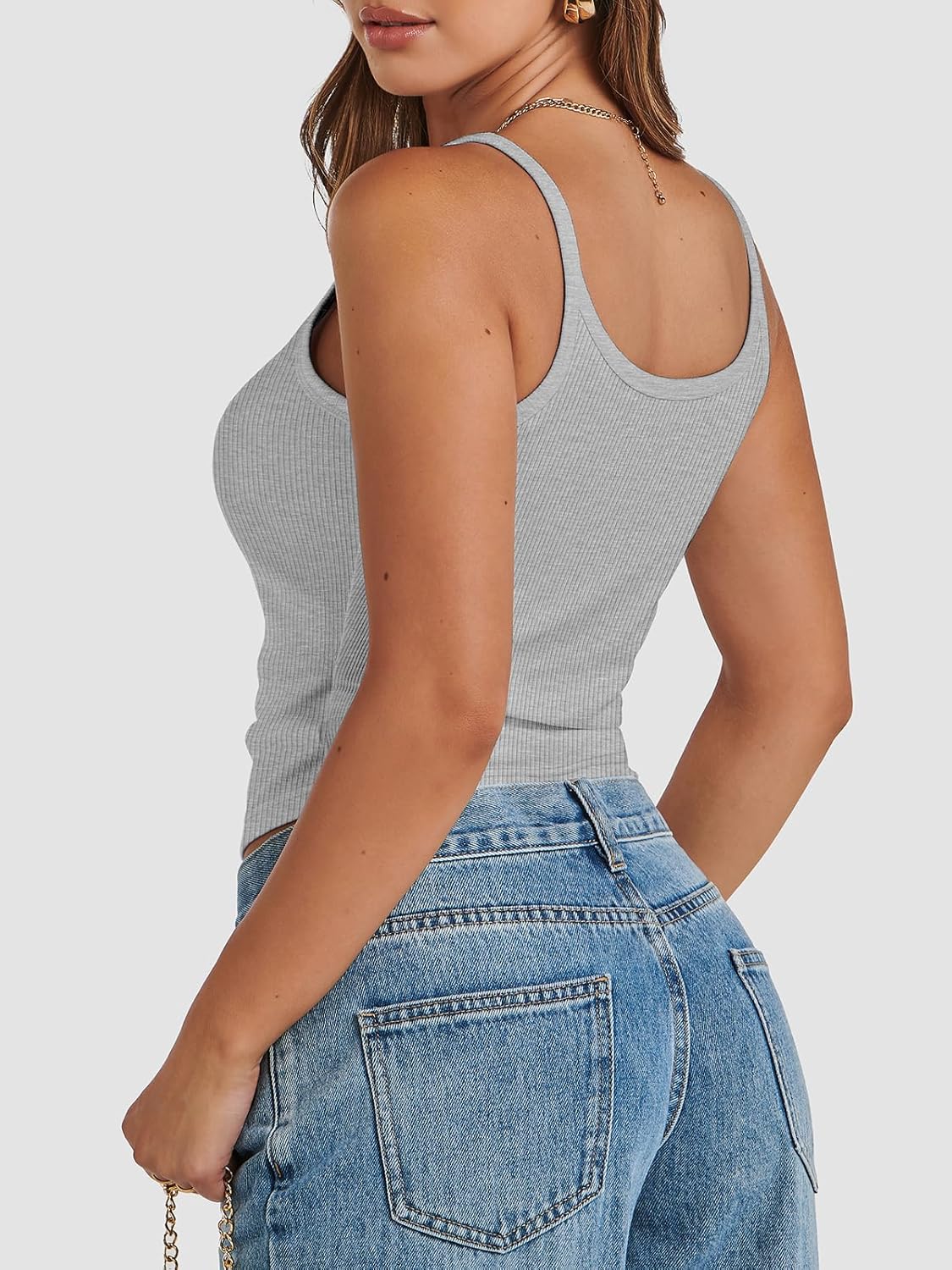ATHMILE Women Tank Top Sleeveless Scoop Neck Form Fitting Ribbed Knit Basic Cami Shirts
