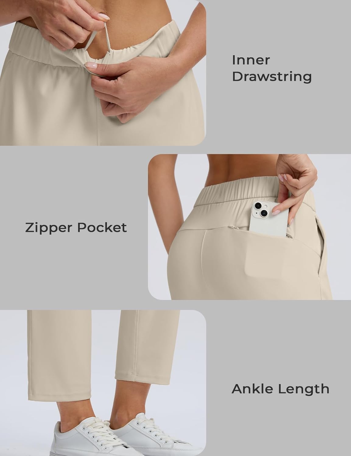 Seamaid Women's Golf Pants with Deep Pockets 7/8 Stretch Athletic Travel Pants for Casual Lounge Cream L
