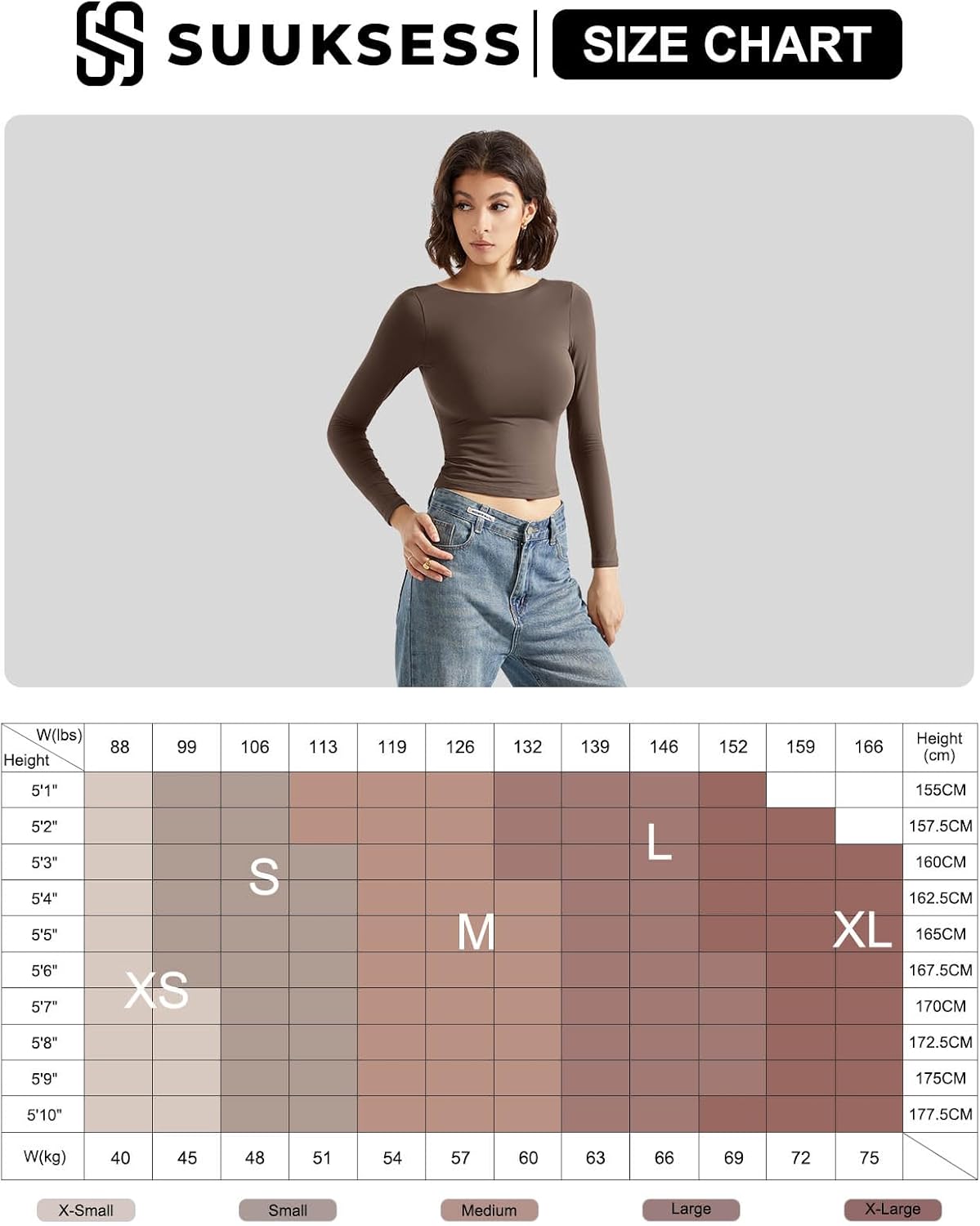 SUUKSESS Women Backless Going Out Tops Double Lined Open Back Basic Long Sleeve