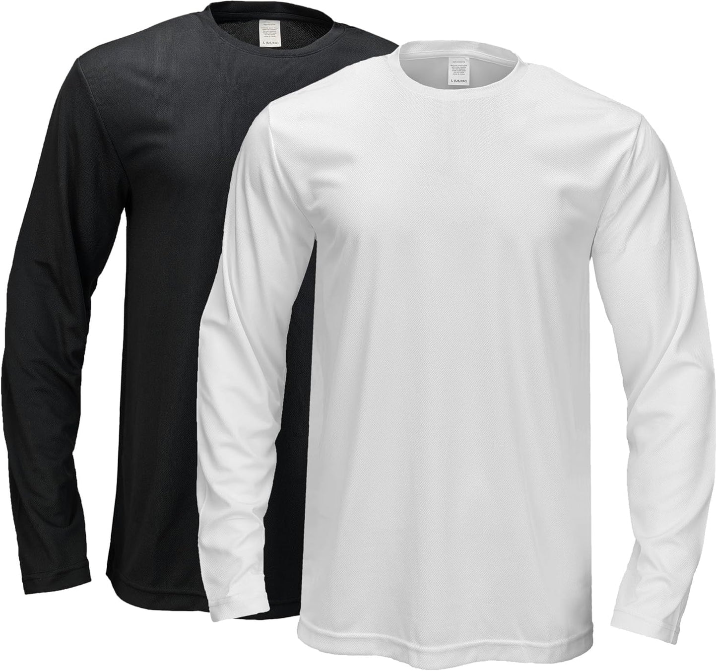 2 Pack Mens Long Sleeve Tee Shirts, Crewneck Quick Dry Breathable Athletic Activewear Running Polyester T-Shirt