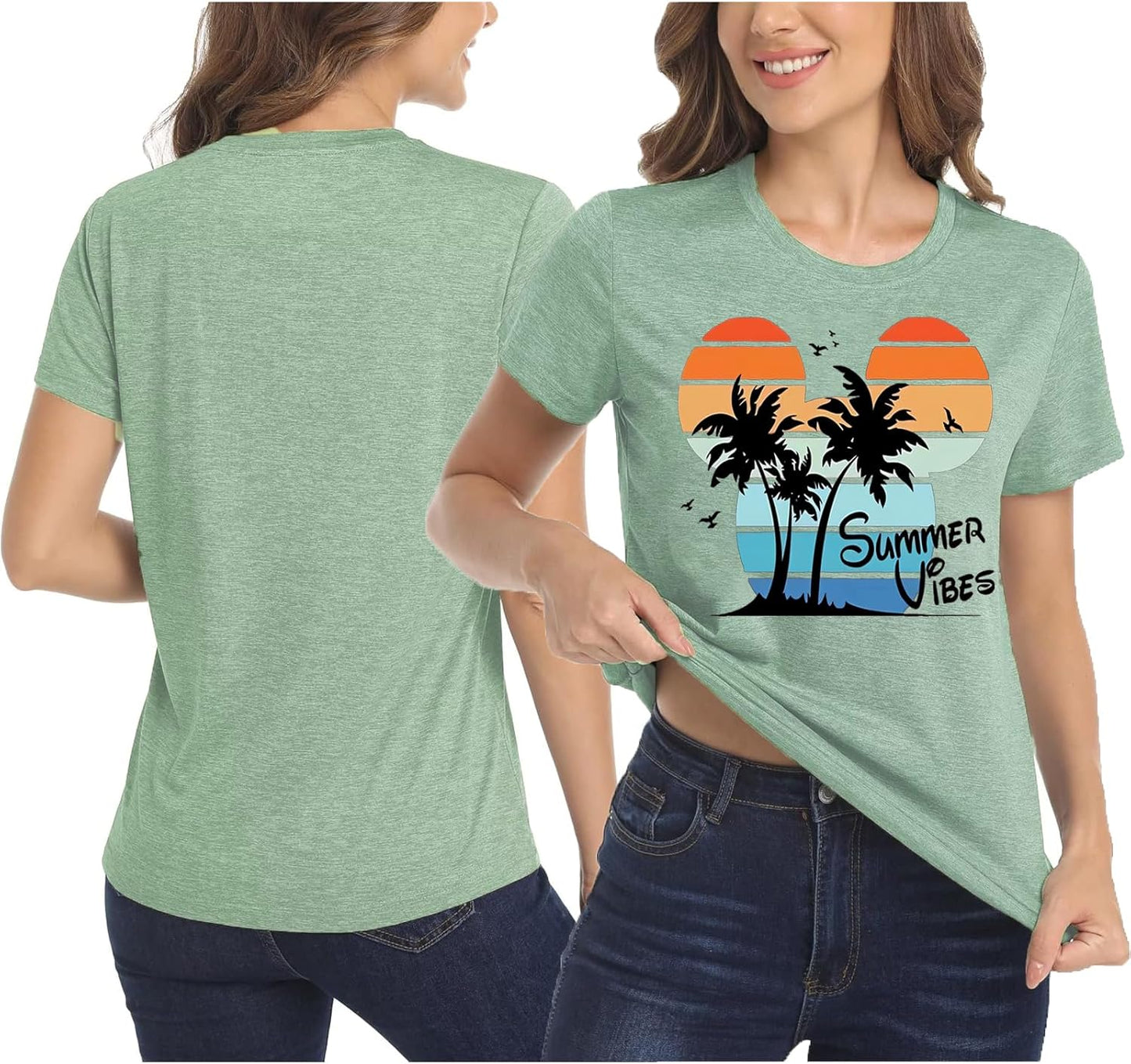 Cute Graphic Tees for Women Sunshine Mixed with A Little Hurricane Funny Saying Letter Print T Shirt