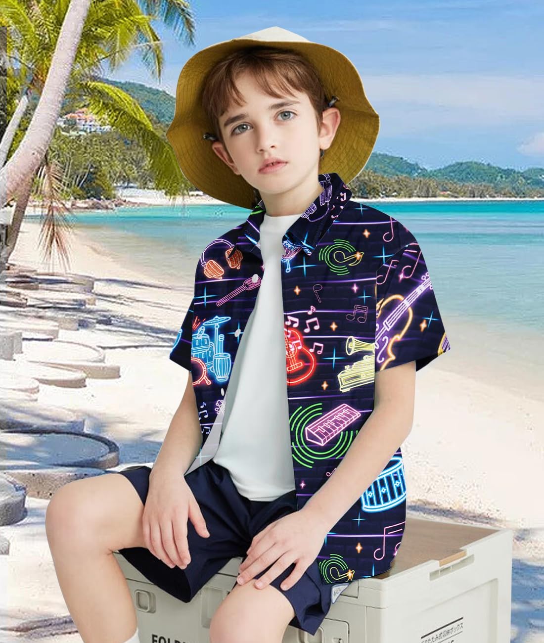 uideazone Boys Hawaiian Shirts Novelty Printed Funky Short Sleeve Button Down Shirt Kids Aloha Luau Shirt 7-14T