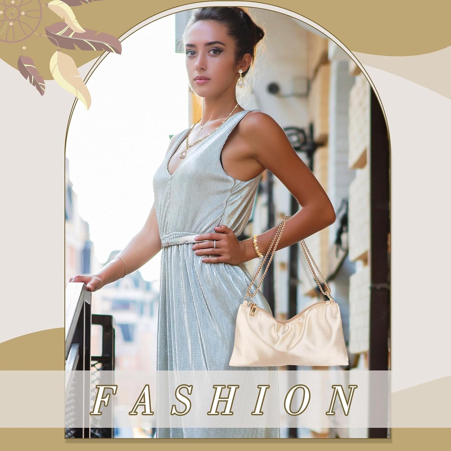 4 Pcs Satin Purse Jewelry Sets Woman Evening Handbag Wedding Shoulder Bag Purse for Prom Formal Cocktail Wedding Bride