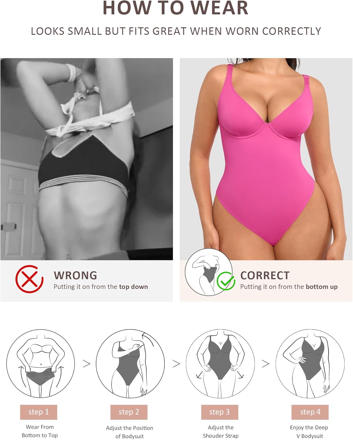 FeelinGirl Shapewear Bodysuits for Women Tummy Control Body Suits Deep V Neck Thong Body Shaper
