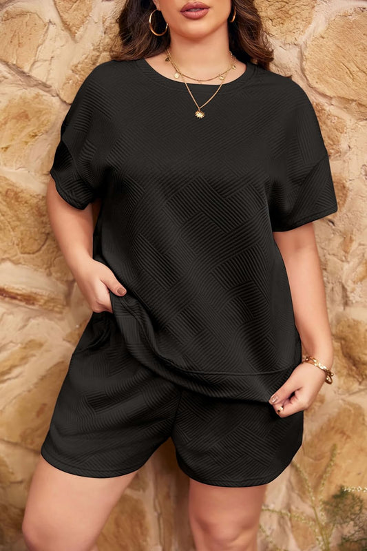 Imily Bela Womens Loungewear Set Short Sleeve Tops and Shorts 2 Piece Outfits Plus Size Oversized Pajama Set with Pockets