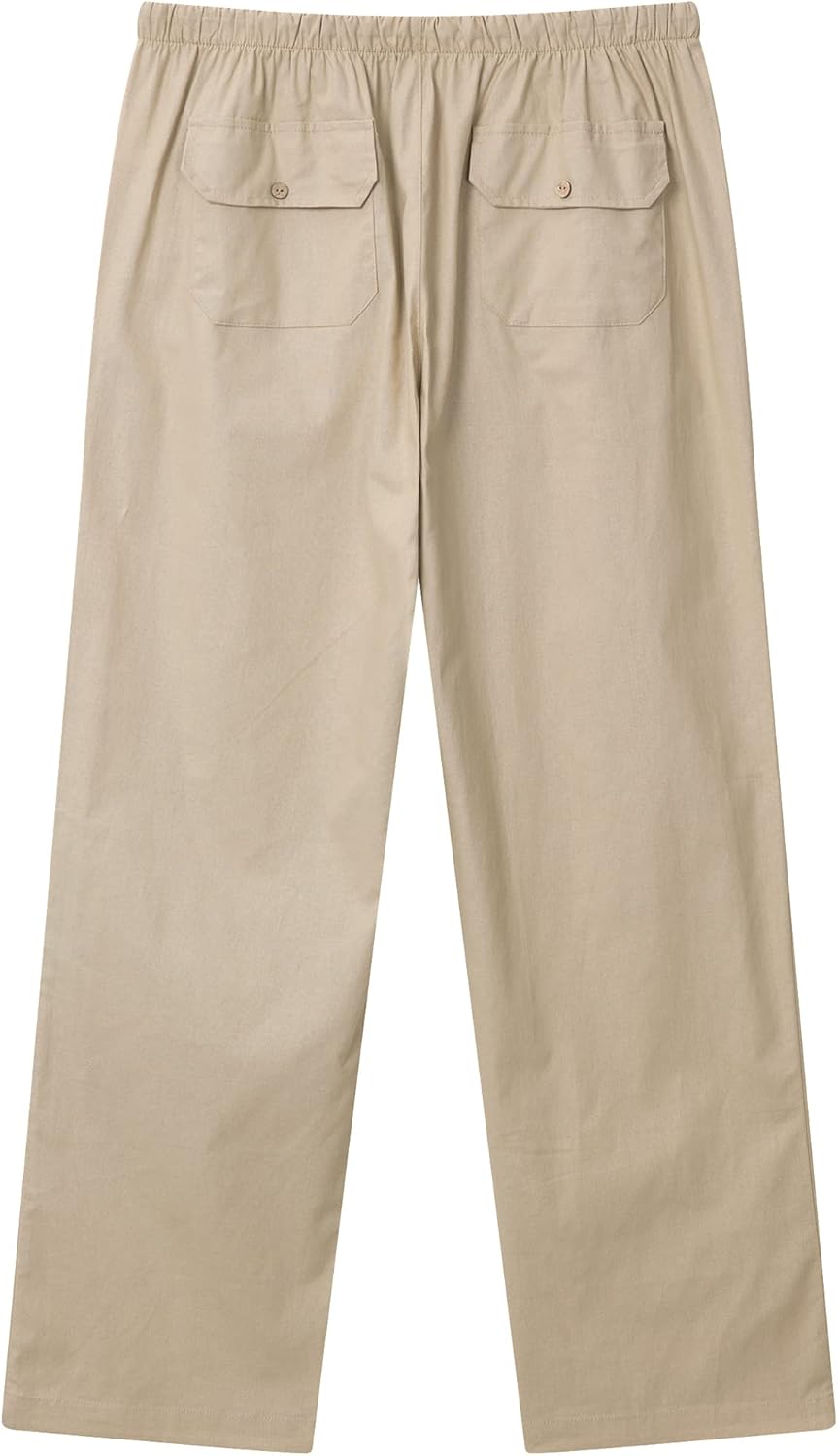 FANARCHER Men’s Cotton Linen Pants Drawstring Loose Beach Pants with Pockets