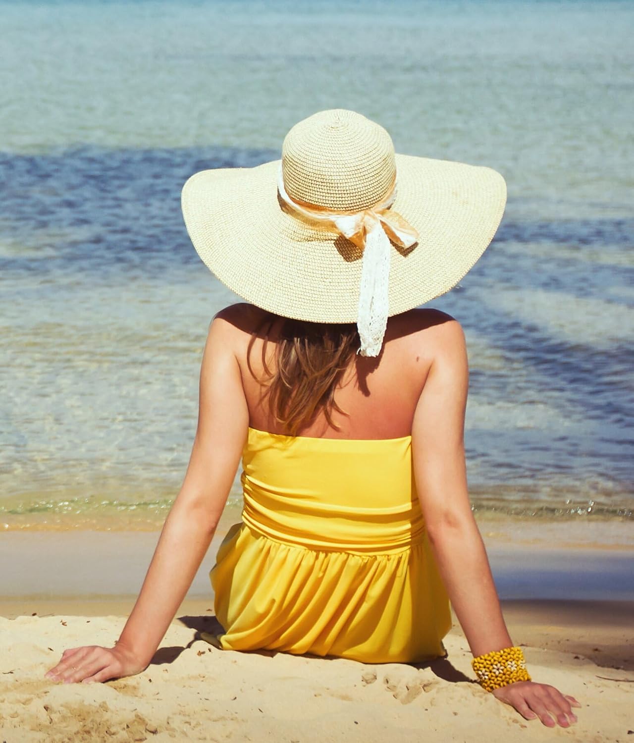 Lanzom Womens 5.7 Inches Big Bowknot Straw Hat Large Floppy Foldable Roll up Beach Cap Sun Hat UPF 50+