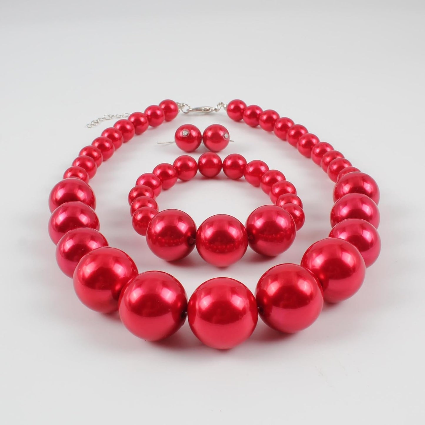 KOSMOS-LI Women's Large Big Simulated Pearl Statement 19" Necklace Bracelet and Earrings Jewelry Set
