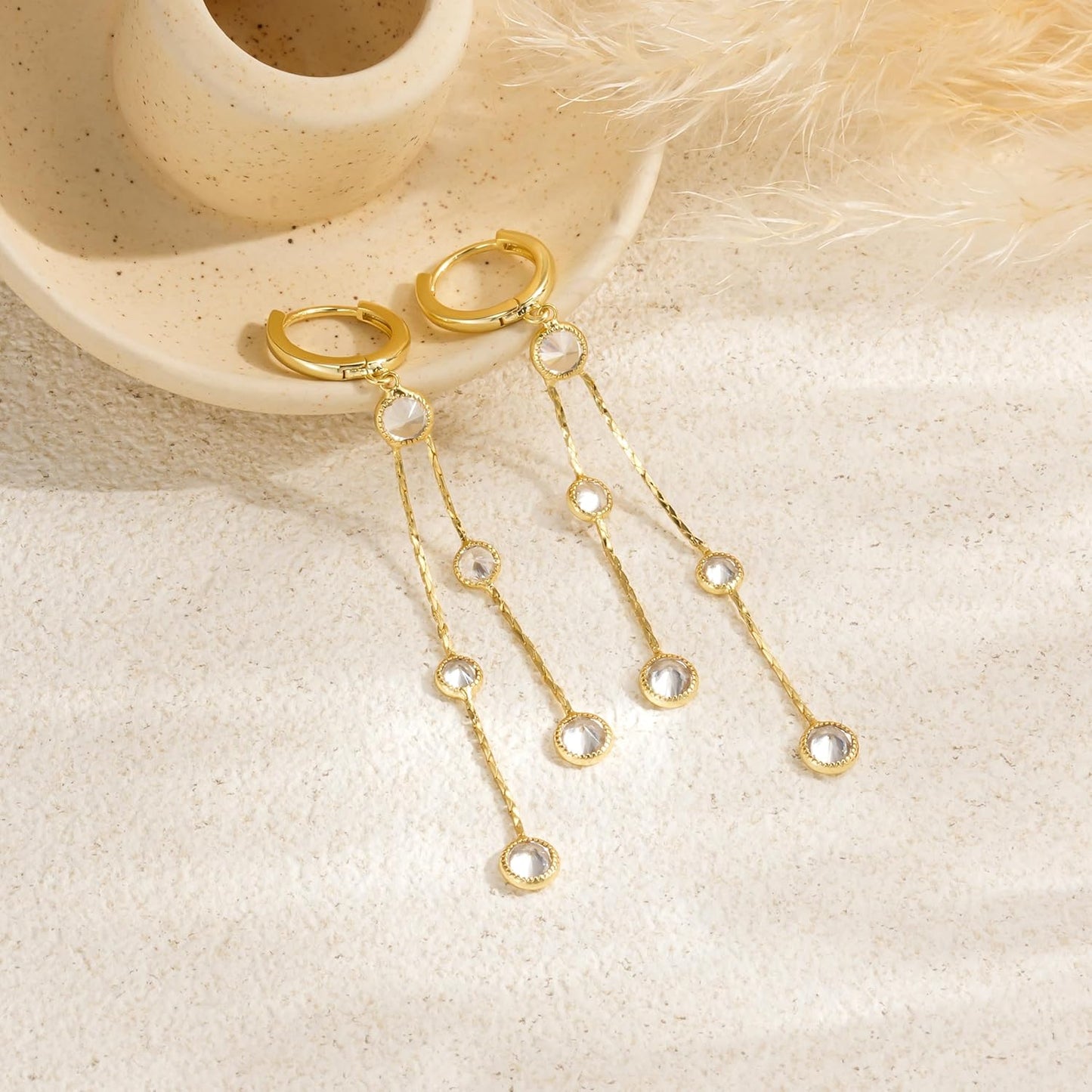 Gold Dangle Earrings for Women: Hypoallergenic Long Drop Dangling Earrings, Dainty 14K Gold Plated Hoop Earrings, Trendy Fashion Jewelry for Prom
