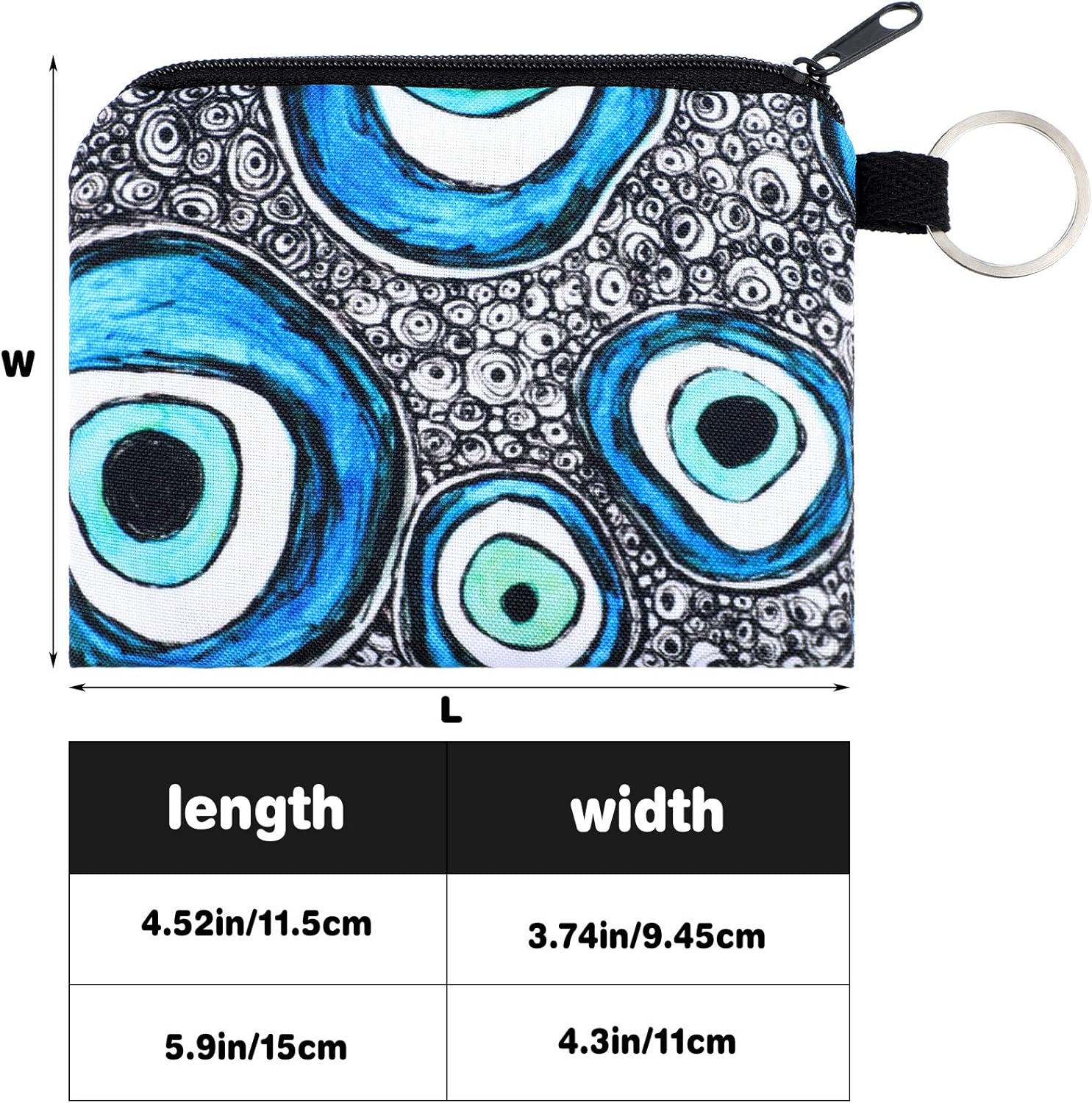 Hicarer 10 Pieces Small Coin Purse Boho Change Purse Pouch Printed Mini Wallet Coin Bag with Zipper for Women Girls (Evil Eye Print,4.7 x 3.94 Inch)