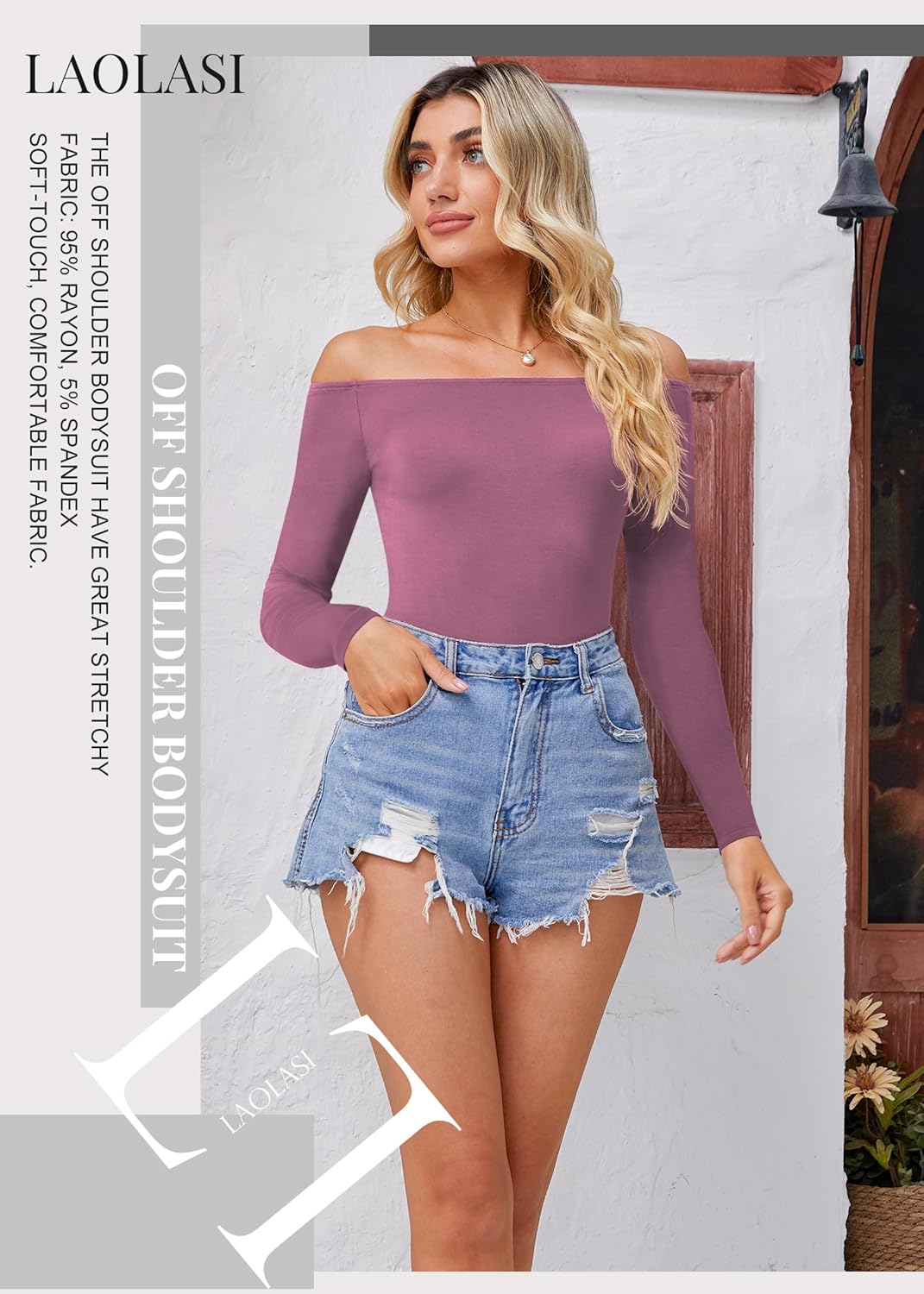 LAOALSI Women's Off Shoulder Bodysuit Short Sleeve Slim Fit Casual Basic Body suit Tops T Shirts