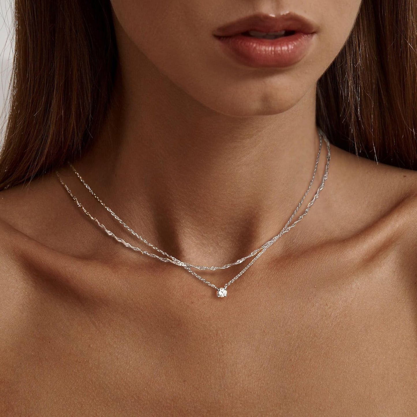 Tewiky Diamond Necklaces for Women, Dainty S925 Sterling Silver/ 14K Gold Choker Necklace Simple Silver CZ Jewelry Necklaces for Women Trendy Gifts
