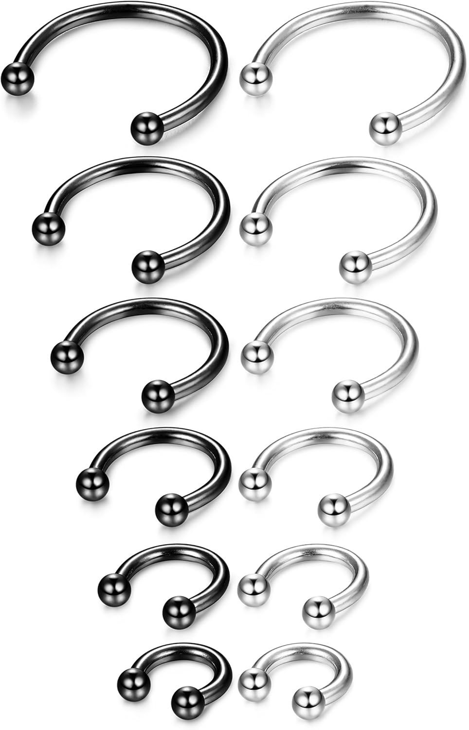 ORAZIO 12Pcs 14-16G Stainless Steel Nose Rings Septum Piercing Cartilage Horseshoe Earring Body Piercing 6MM-16MM