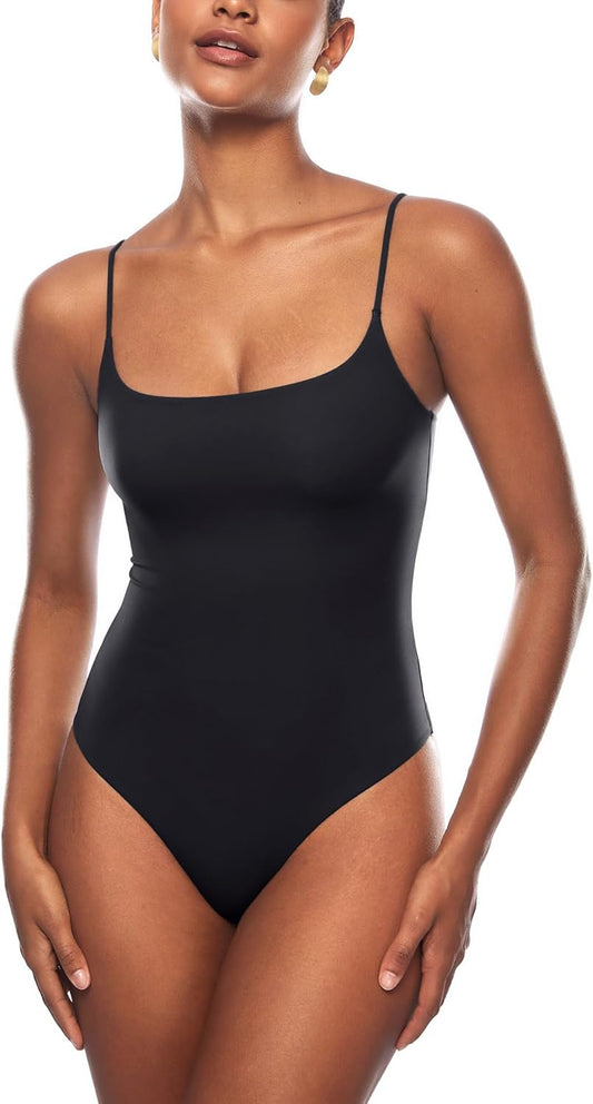 INLYRIC Women's Inbarely Sexy Square Neck Bodysuit Camisole Backless Sleeveless Spaghetti Strap Tank Tops Bodysuits