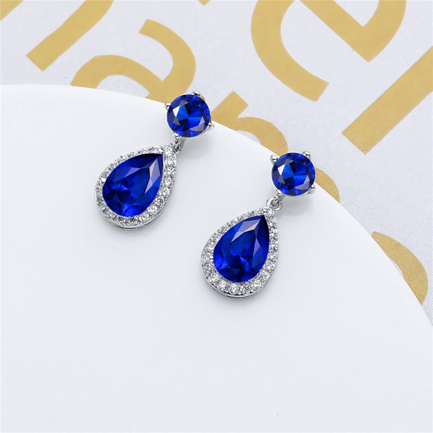 VONSSY Drop Dangle Earrings | Gemstones Waterdrop Teardrop White Gold Plated Crystal Hanging Cubic Zirconia Hypoallergenic Earrings | Stylish Jewelry Gift for Mother Daughter Wife