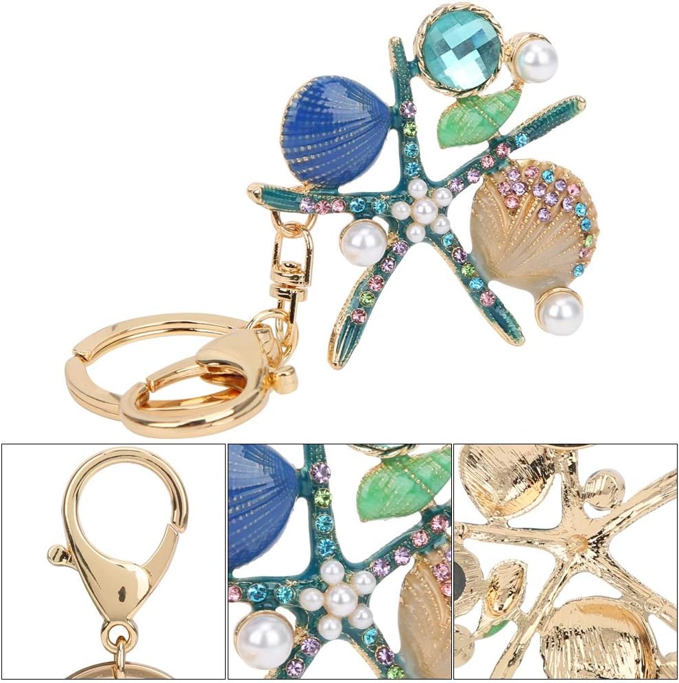 HEEPDD Crystal Rhinestone Keychain, Cute Starfish Scallop Shape Key Chain Sparkling Key Ring Charm Purse Pendant Handbag Bag Decoration Holiday Gift