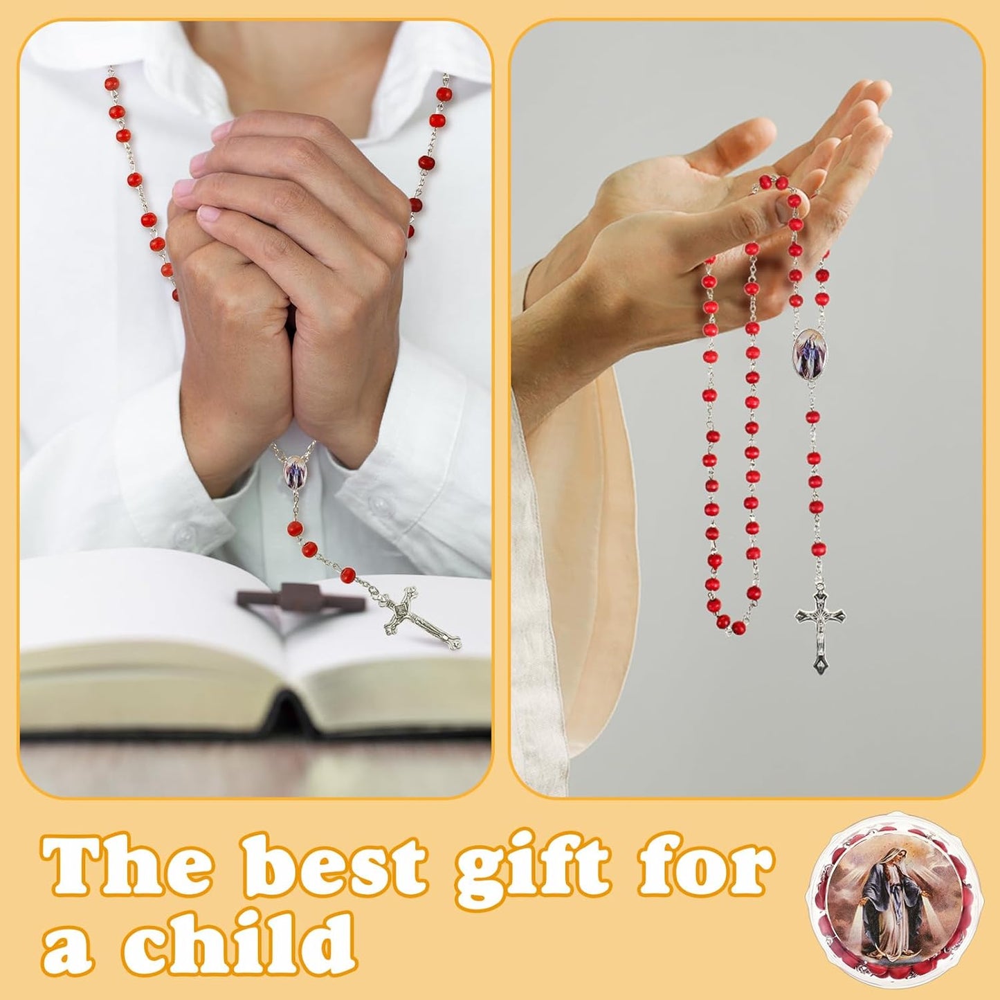 Bucherry 24 Pcs Our Lady of Grace Scented Red Rosary Necklace Party Favor Catholic Gift with Box Rosary Bead Necklace for Funeral Baptism First Communion