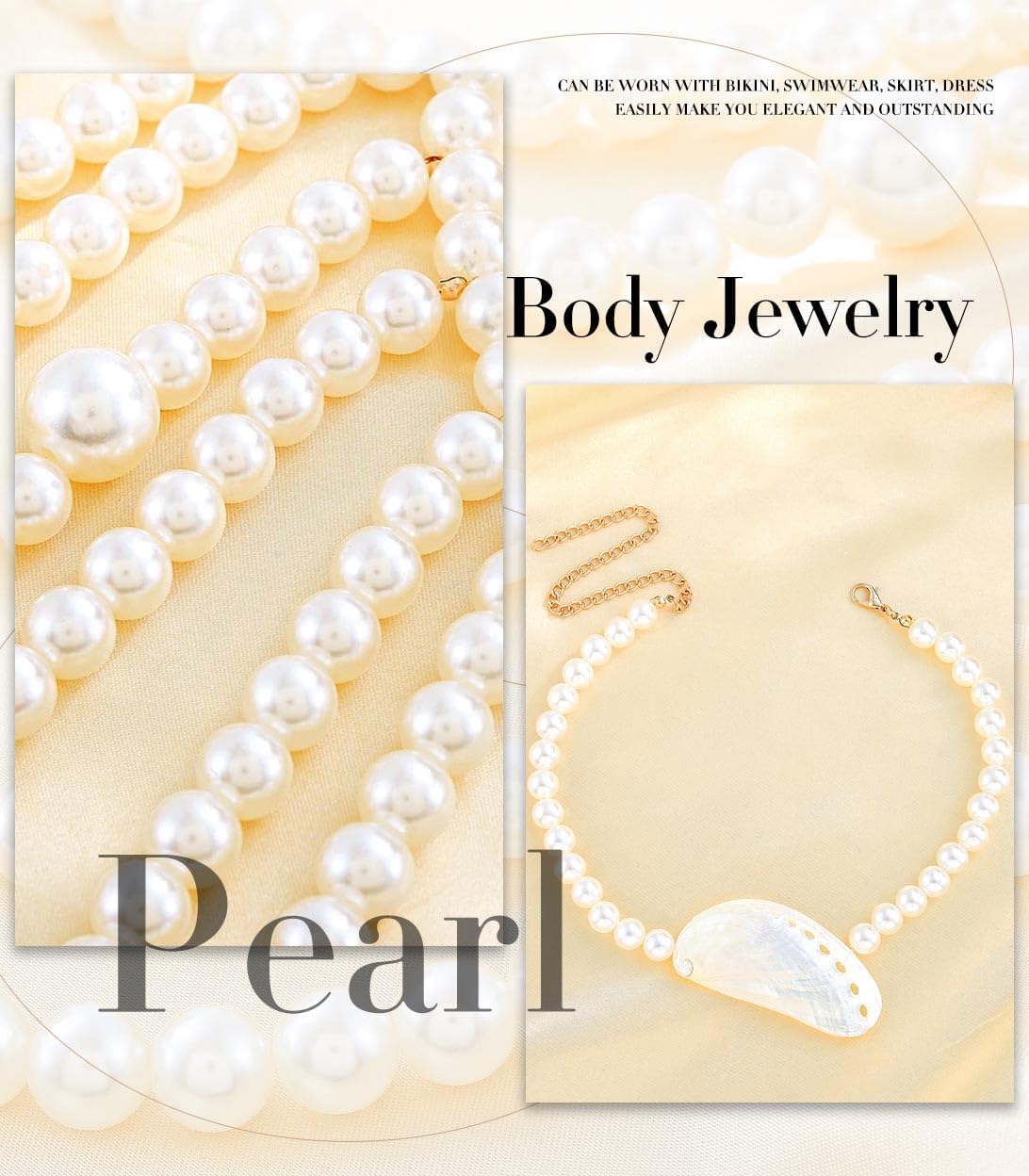 Uranian Pearl Body Chains Top Pearl Bra Chain Layered Shoulder Chain Necklaces Halter Chest Chains Beach Bikini Body Jewelry for Women