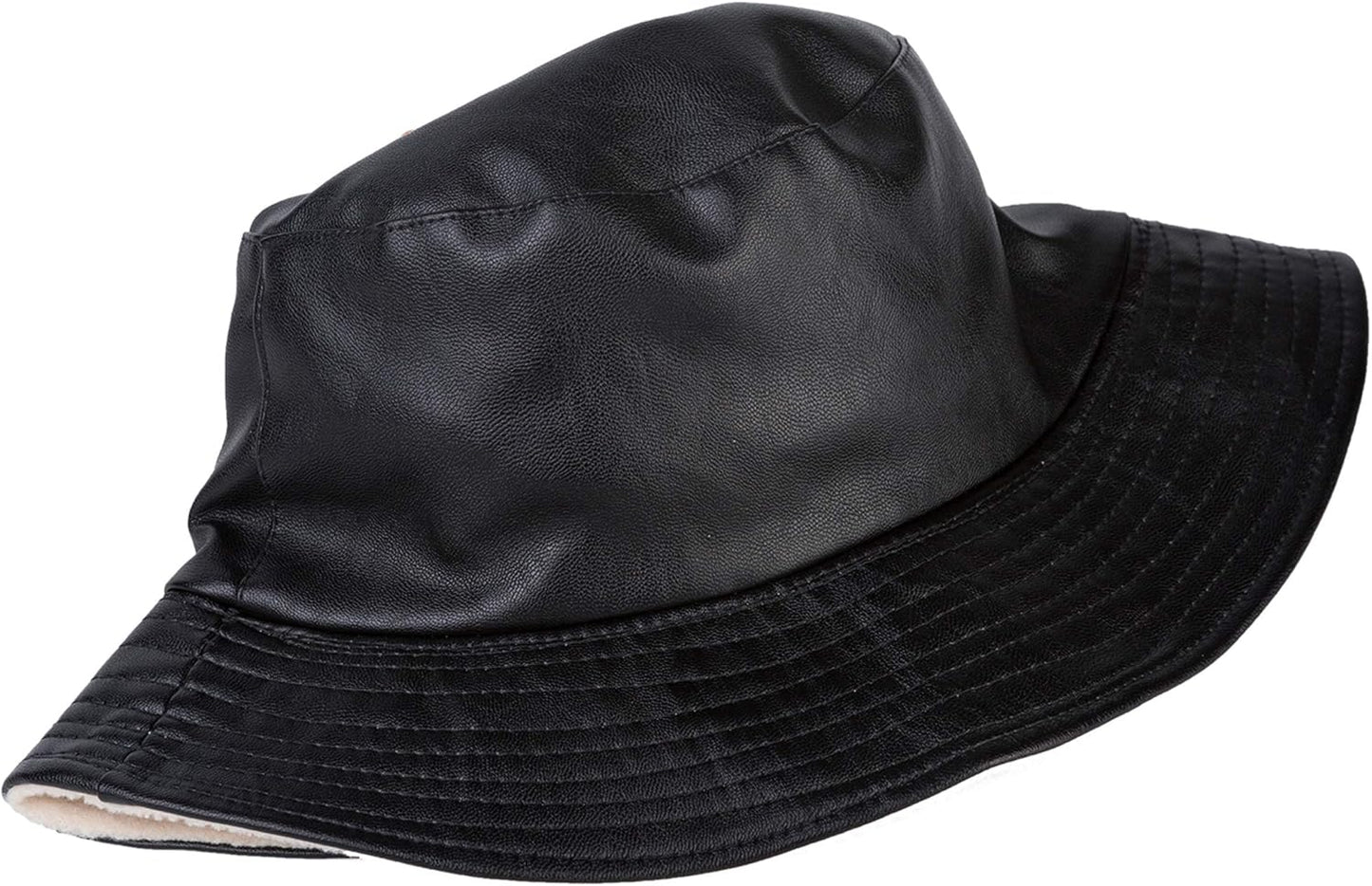 ZLYC Unisex Fashion Bucket Hat PU Leather Rain Hat Waterproof Fishmen Cap