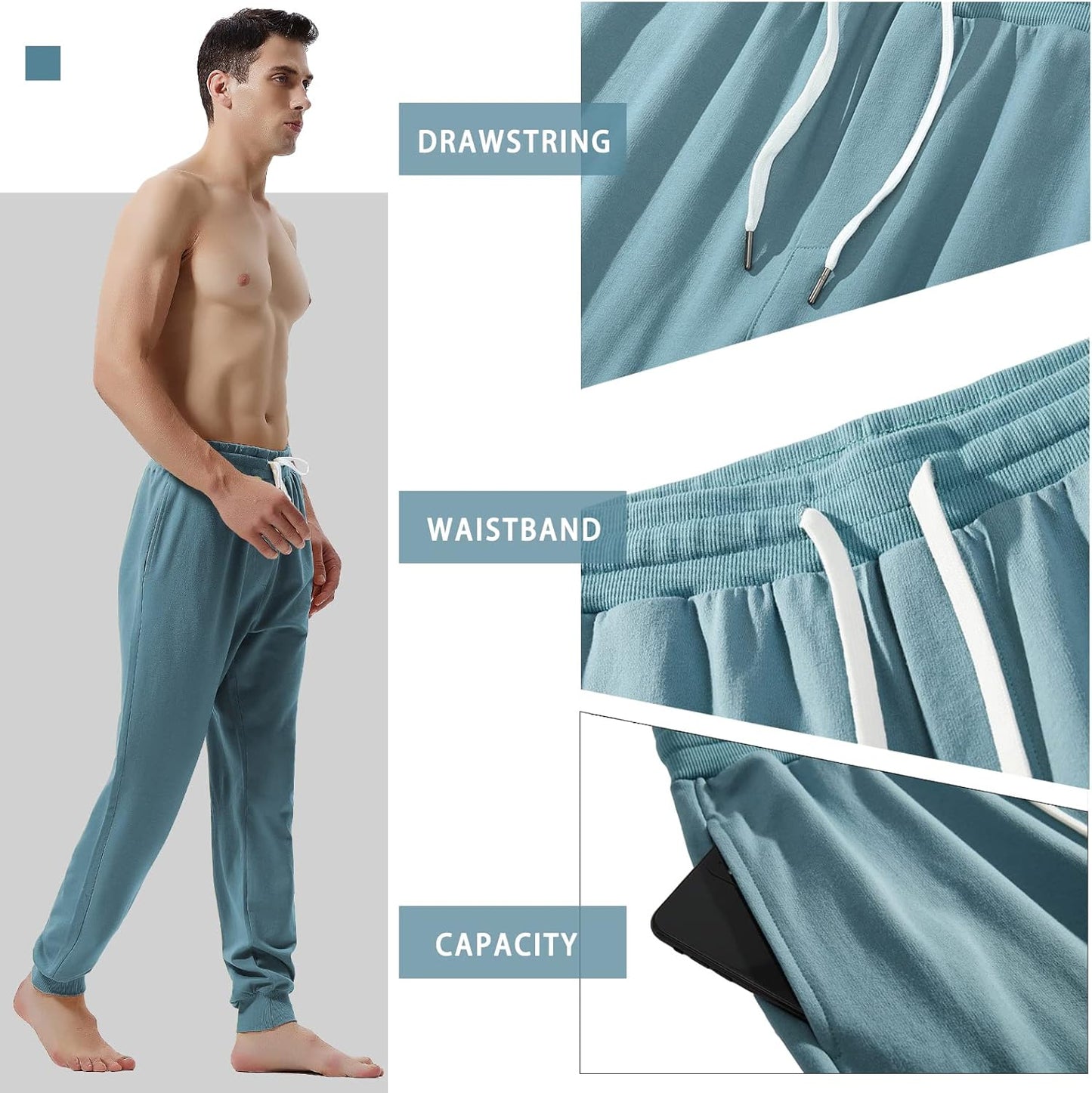 AMY COULEE Men's Casual Joggers Cotton Sweatpants Workout Athletic Pants with Pockets Drawstring Gym Running Pants
