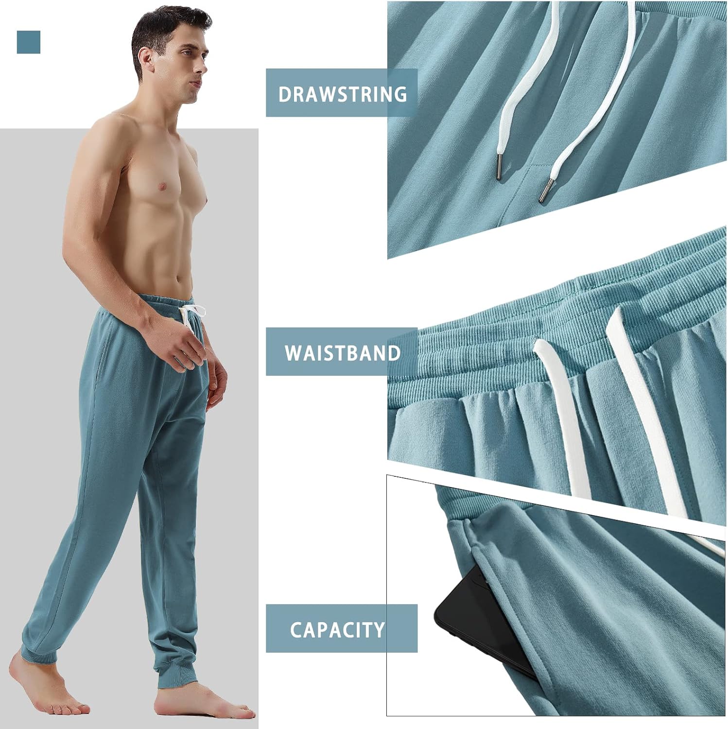 AMY COULEE Men's Casual Joggers Cotton Sweatpants Workout Athletic Pants with Pockets Drawstring Gym Running Pants