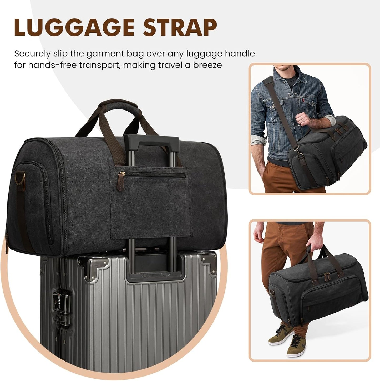 S-ZONE Carry On Garment Bag for Travel Convertible Garment Duffle Bag Suit Bags for Men Women Travel 2 in 1 Hanging Suitcase Business Travel Bag with Toiletry Bag, Black, 50l
