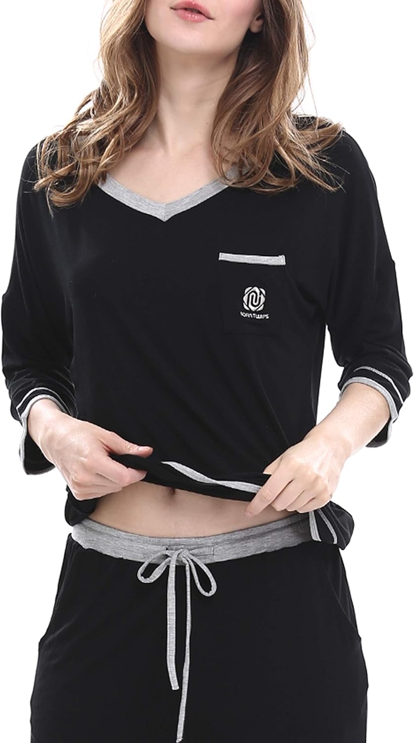 Womens Pajama Sets Long Sleeve Sleepwear Button Down Shirt Nightwear Soft PJ Lounge Set