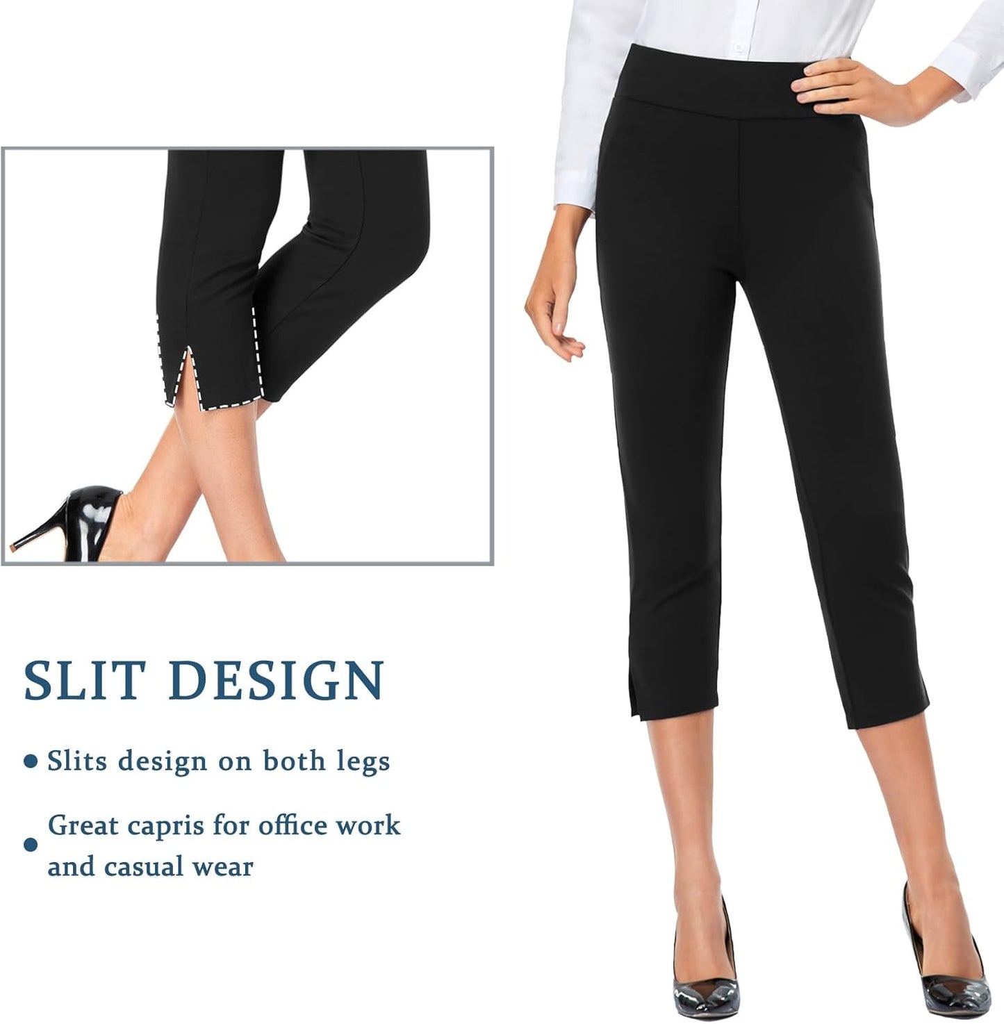 Tapata Women's Capri Dress Pants 19"/20.5" Stretch High-Waist Crop Office Work Pants Summer Casual Capris Slacks Yoga