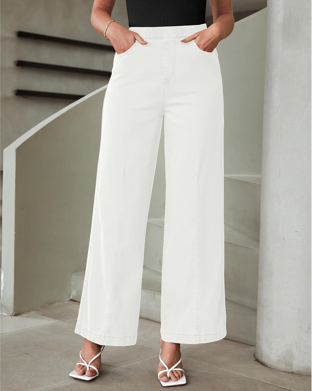 LookbookStore Wide Leg Jeans for Women Trendy High Waisted Trousers Stretchy Baggy Denim Pants