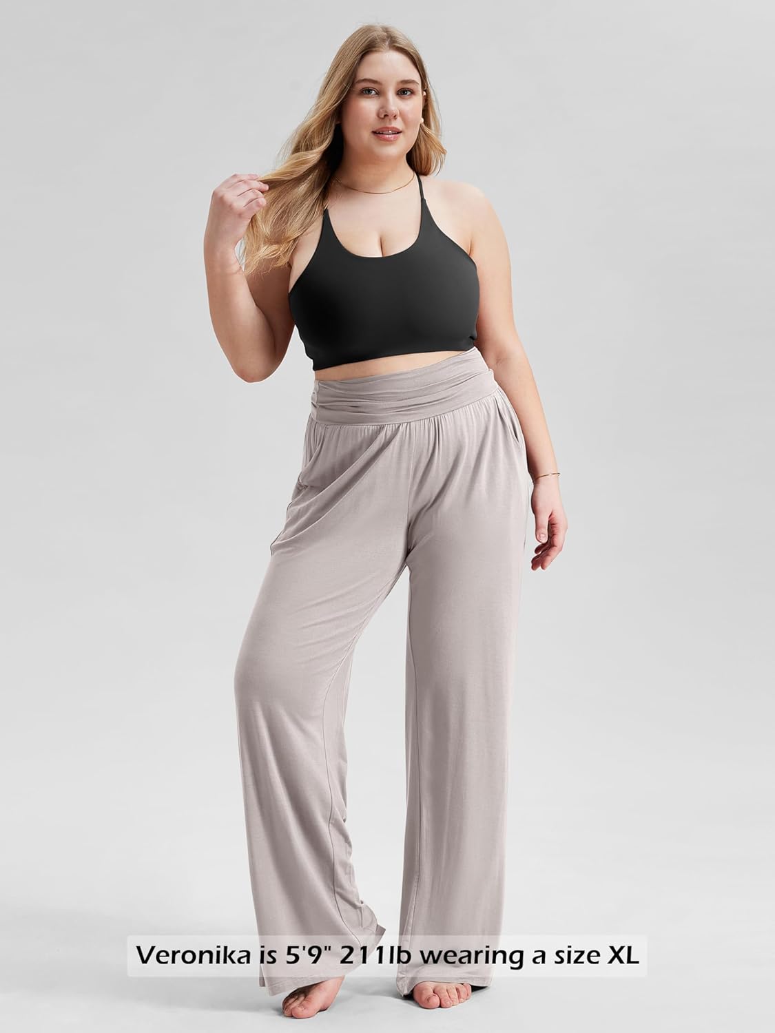 ODODOS Women's Wide Leg Palazzo Lounge Pants with Pockets Light Weight Loose Comfy Casual Pajama Pants-32 Inseam, Light Beige, Medium