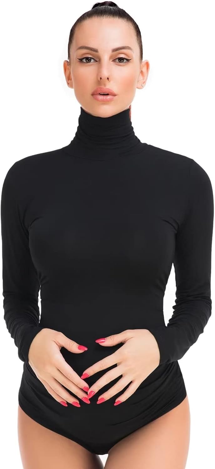 Maternity Shirt Bodysuit for Photoshoot Pregnant Women Long Sleeve Basic Top Mock Bodycon Photography