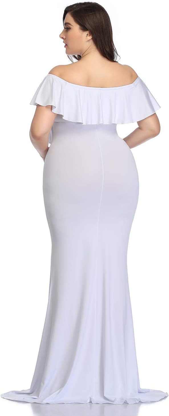 Mommy Jennie Long Maternity Dress for Photoshoot Stretchy Pregnancy Ruffle Maxi Photography Dress for Baby Shower