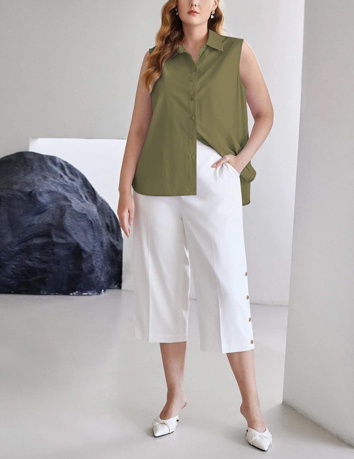 Zeagoo Women's Sleeveless Button Down Shirts Blouses Solid Casual Loose V Neck Tank Tops for Work S-XXL