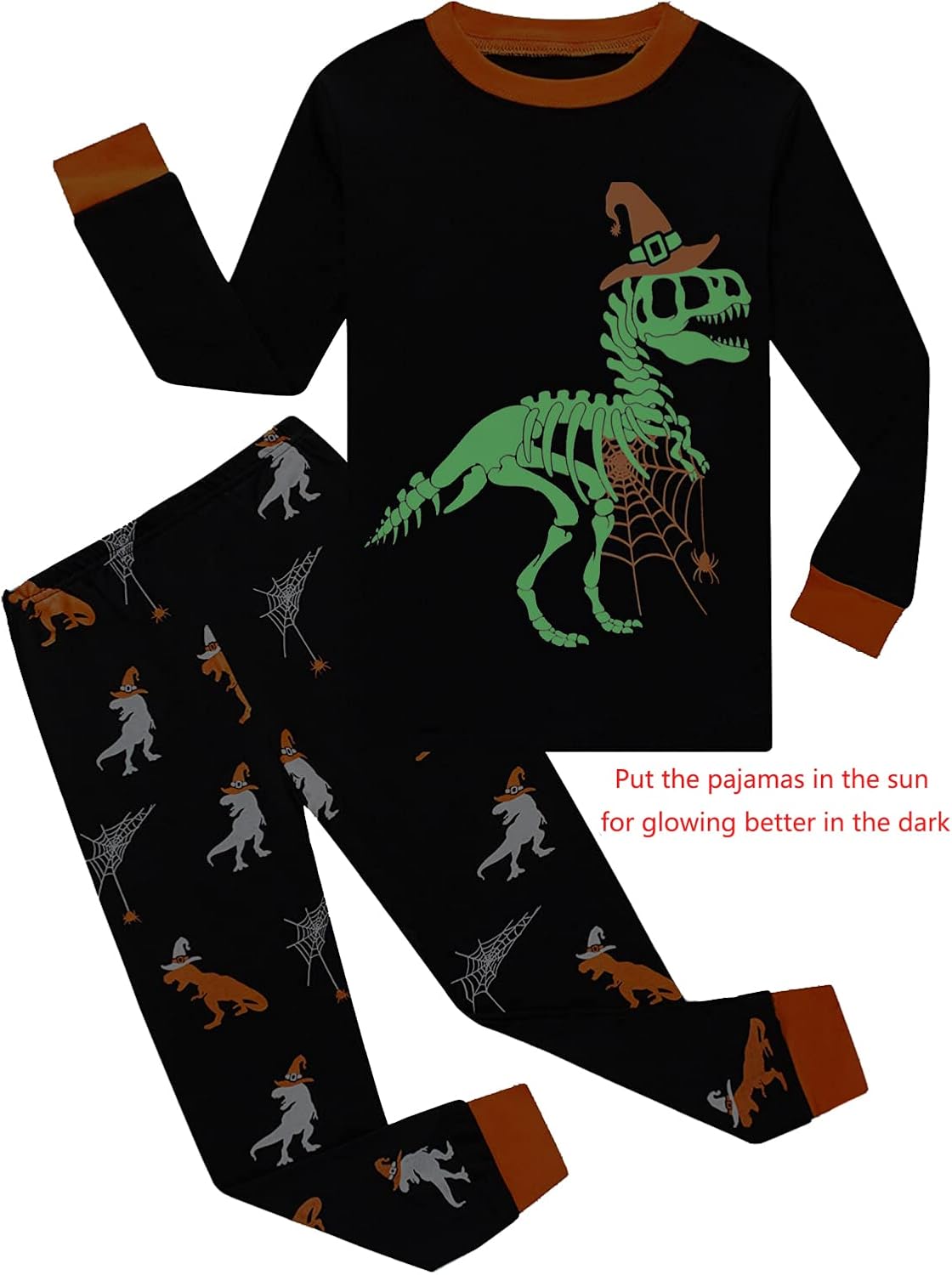 Little Hand Toddler Pajamas Boys Glow in The Dark Skeleton Candy Pjs Dinosaur Sleepwear Kids Halloween Clothes 2-10 Years