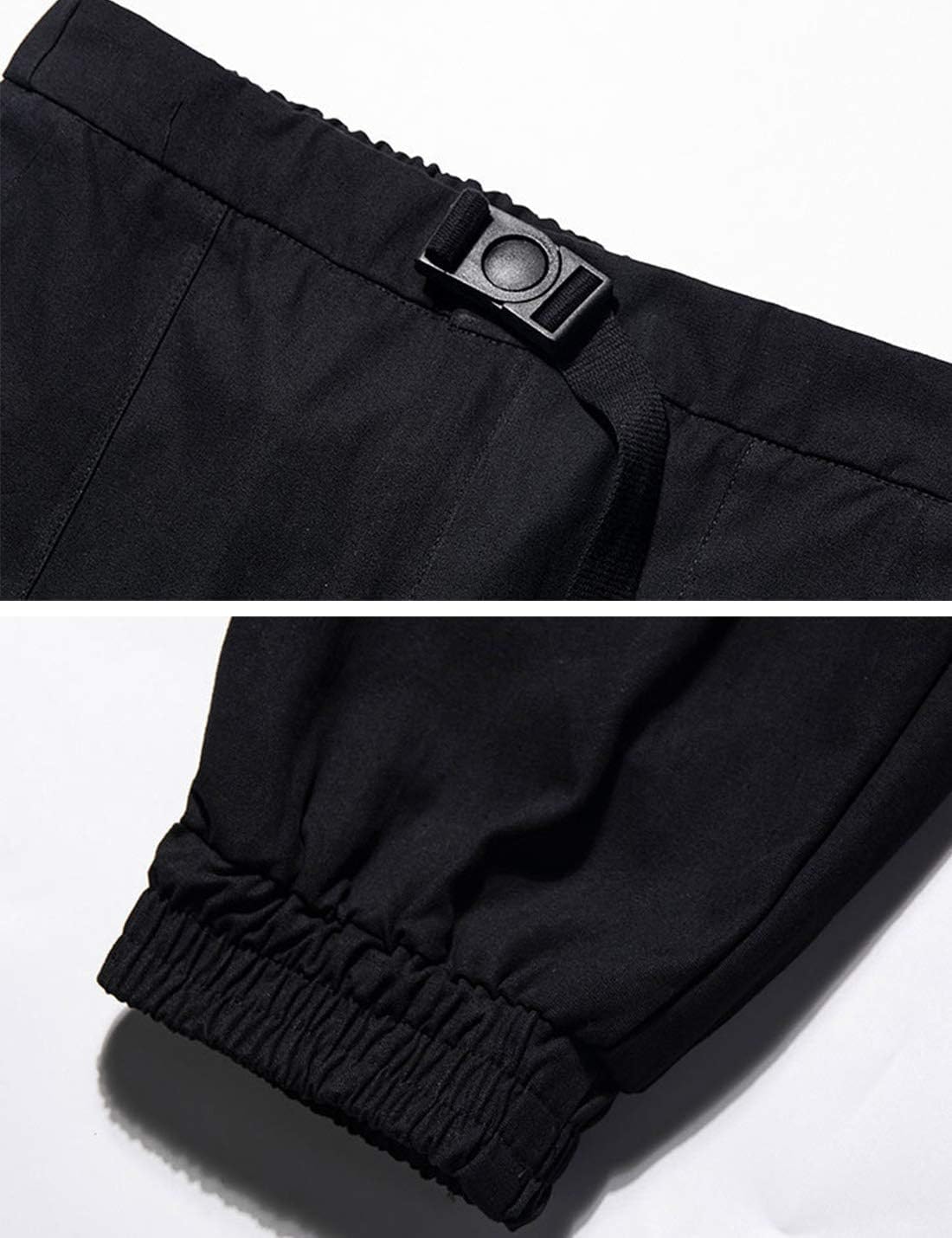 PAODIKUAI Men Techwear Matte Black Jogger Pants Relaxed Fit Streetwear Pants with Multiple Pockets