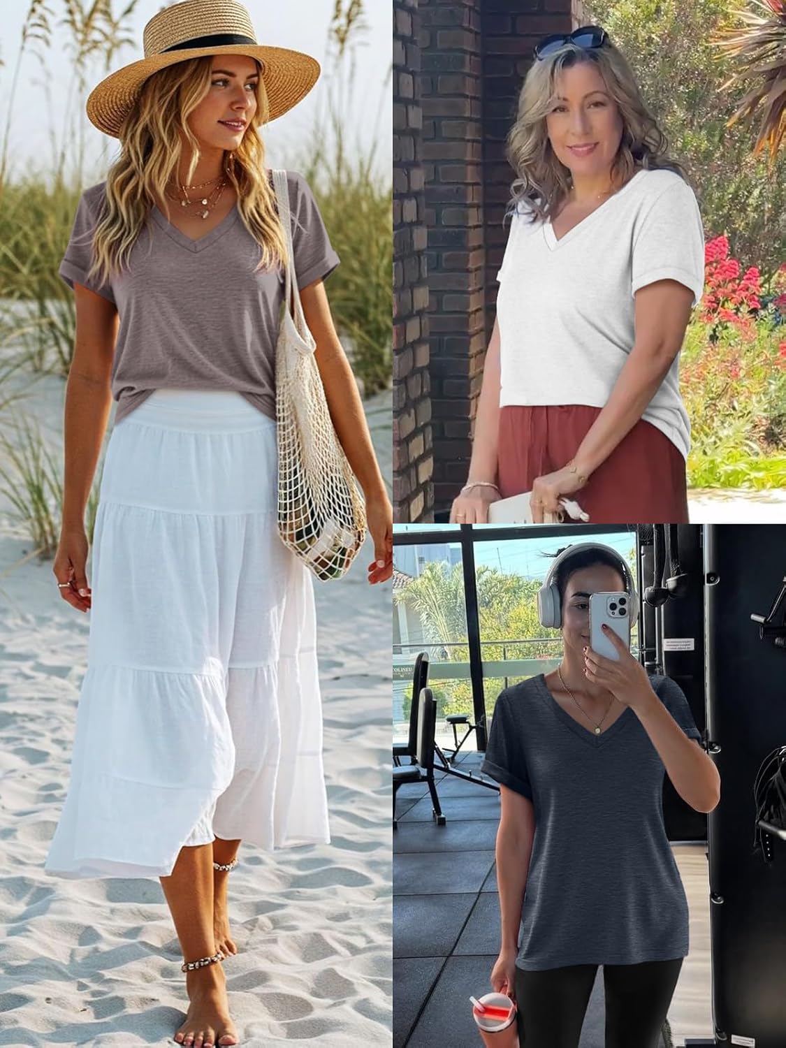 ATHMILE T Shirts Short Sleeve V Neck Tees for Women Fashion Tops Trendy Lightweight Casual Summer Outfits Clothes 2025 Beach