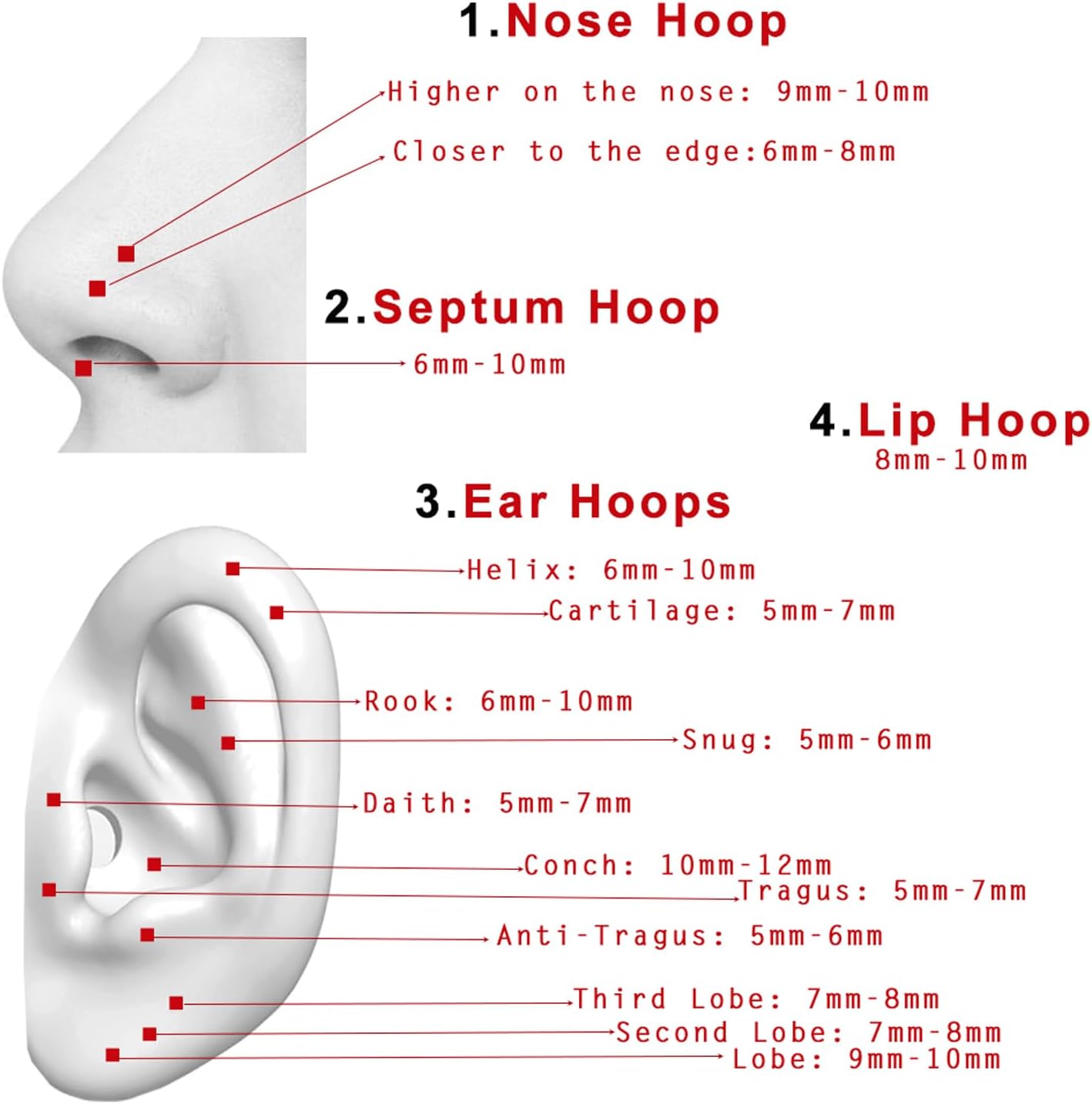 TDEBA 20G 18G 16G Clear CZ Nose Rings Hoop, 316L Surgical Steel Cartilage Earrings Hoop, 5-12mm Daith Helix Rook Tragus Piercing Jewelry, Stainless Steel Earring Silver Conch Piercing Jewelry