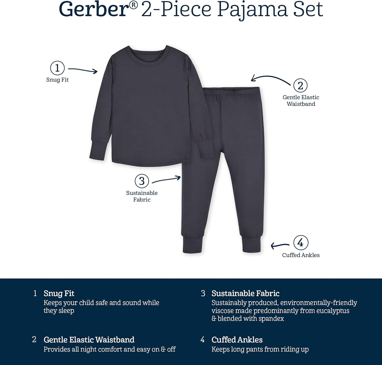 Gerber Unisex Baby Toddler Buttery Soft 2-Piece Snug Fit Pajamas with Viscose Made from Eucalyptus