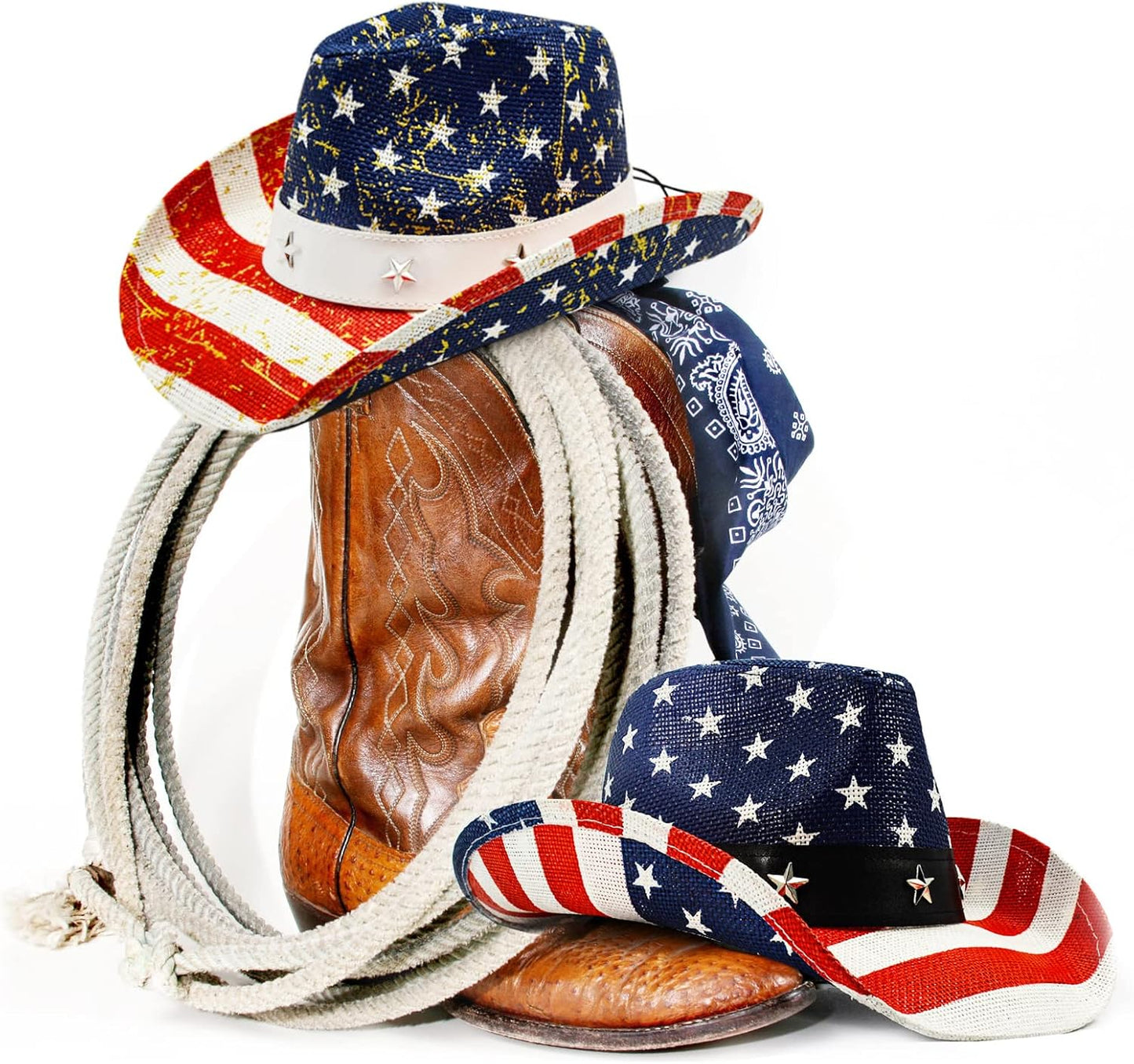 American Flag Cowboy Hat Patriotic USA Western Hat 4th of July Party Parade Rodeo Unisex Cowboy Cowgirl Hat