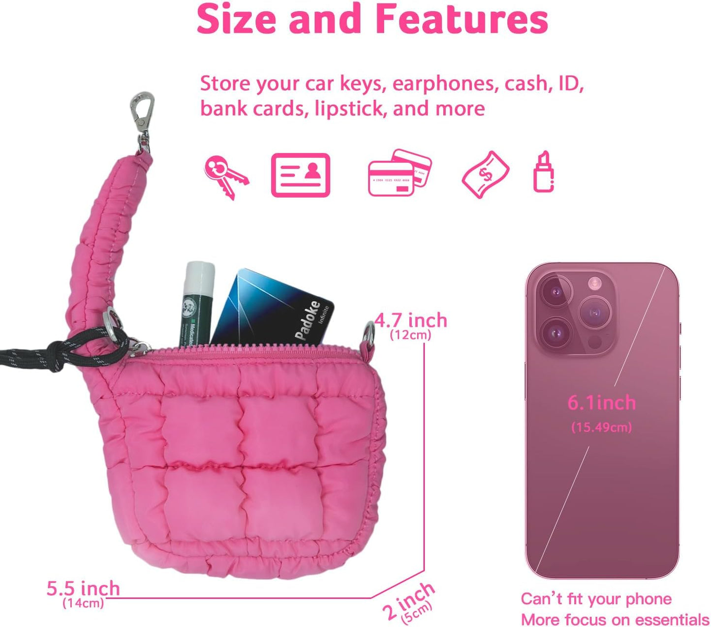 Quilted Mini Puffer Pouch wristlet wallets for women, Versatile mini purse for Essentials, Gifts, and Outdoor Activities