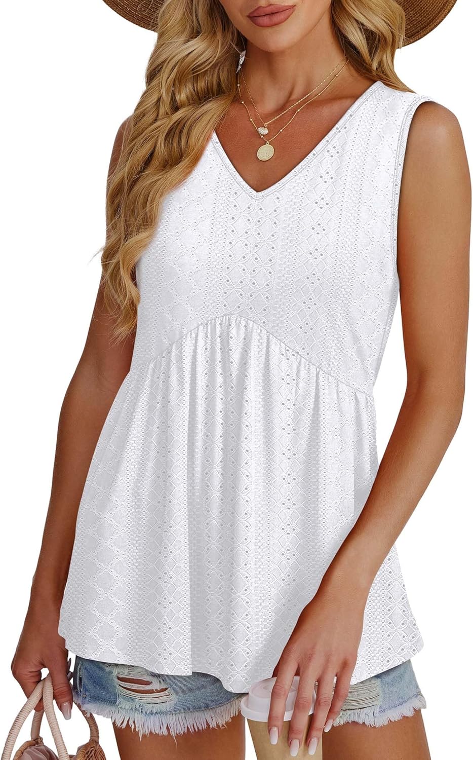OFEEFAN Womens Tank Tops 2025 Flowy Peplum Tops for Women Dressy Sleeveless V Neck Babydoll Tank Tops