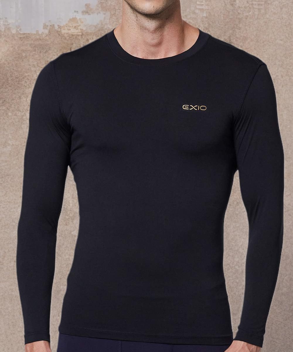 EXIO Mens Compression Baselayer Top Cool Dry Long & Short Sleeve Workout Shirt