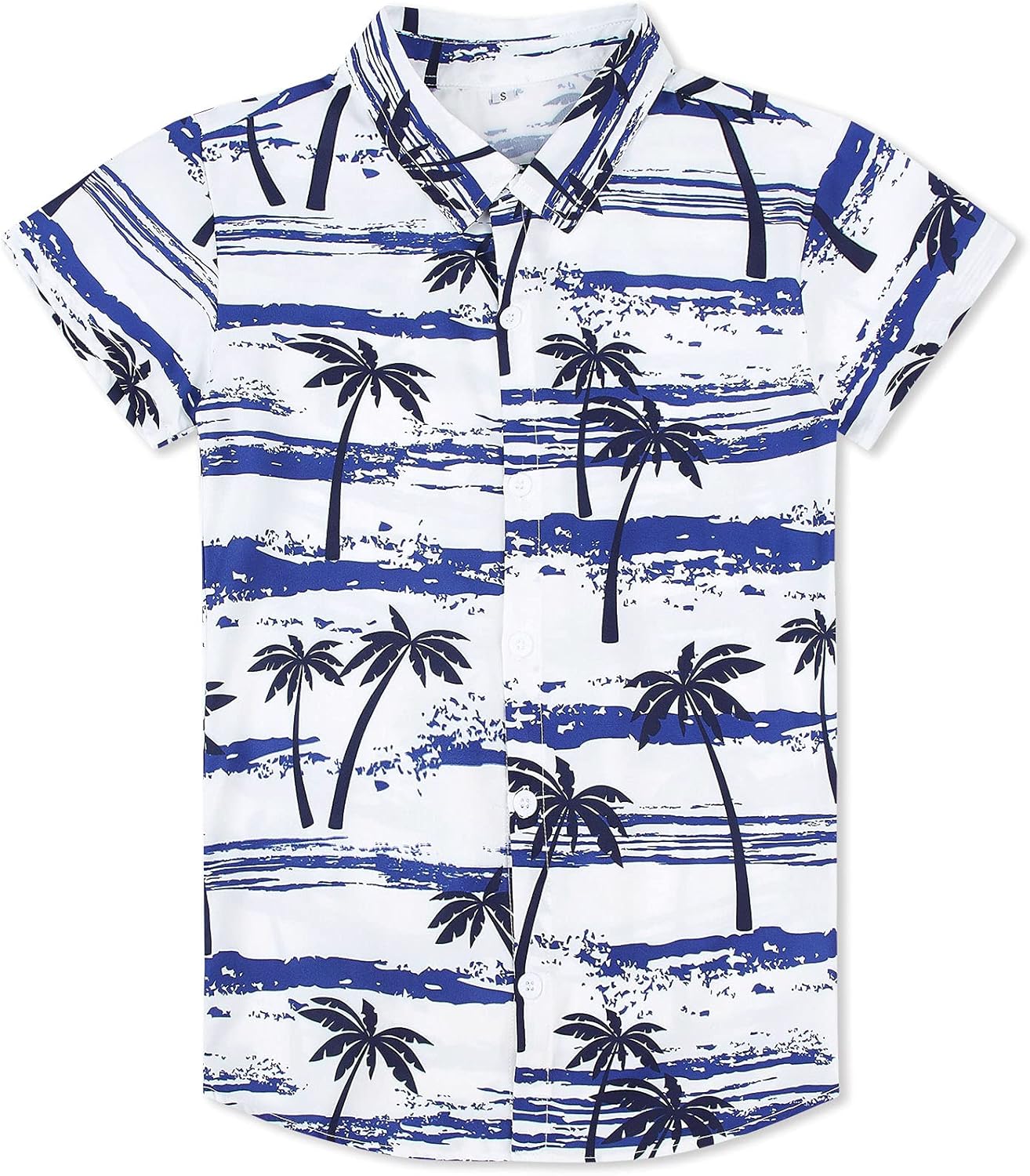 Big Boys Coconut Tree Shirt Fun Dark Blue Stripe Buttons Short Sleeves Hawaiian Shirts Teens Summer Tropical Holiday Polo Tees Childrens Retro Comfy Beach Cool Dress Shirts for Party, Size 13-14