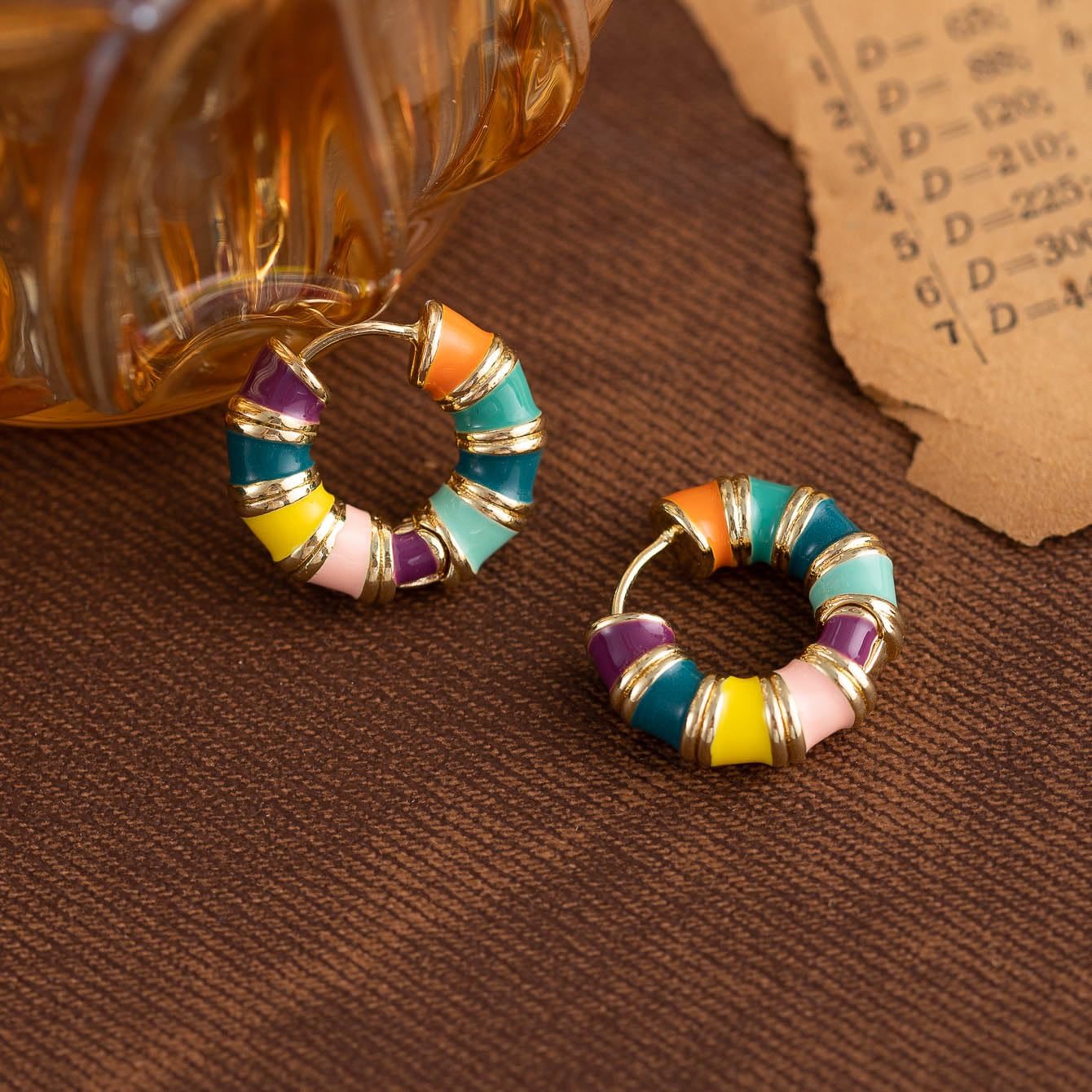 Gold Bamboo Hoop Earrings for Women 90s Boho Colorful Enamel Huggie Hoop Earrings Hypoallergenic Small Bamboo Hoops Jewelry Gifts Trendy Stuff