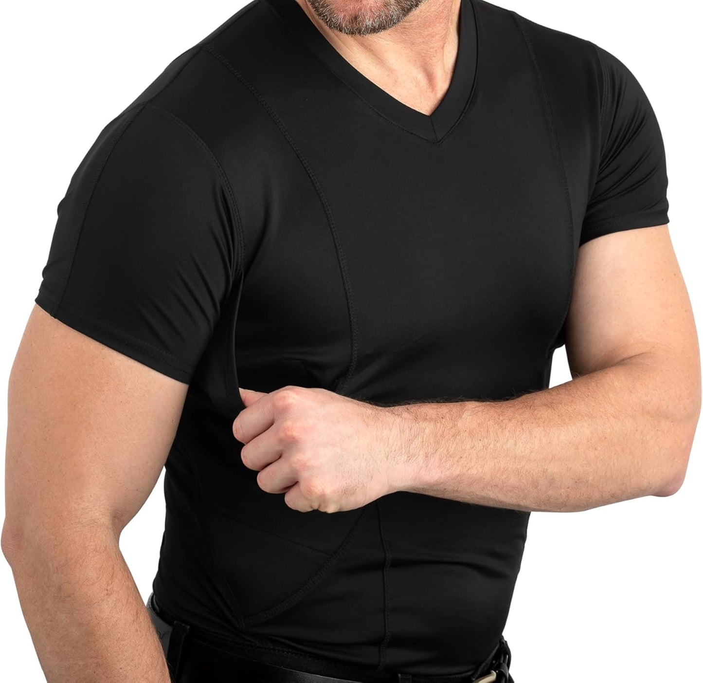 Concealed Carry Holster Shirt | Quick Access Open Pocket with Large Storage | Mens V-Neck
