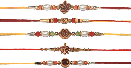 IS4A Set of Assorted Rakhi Bracelets (5 Rakhis) Handmade Rakhi Set of 5 Rakhi Gifts for Brother, Sister, Bhaiya, Bhabhi for Indian Rakhi Raksha Bandhan Festival Rakhi Bracelet