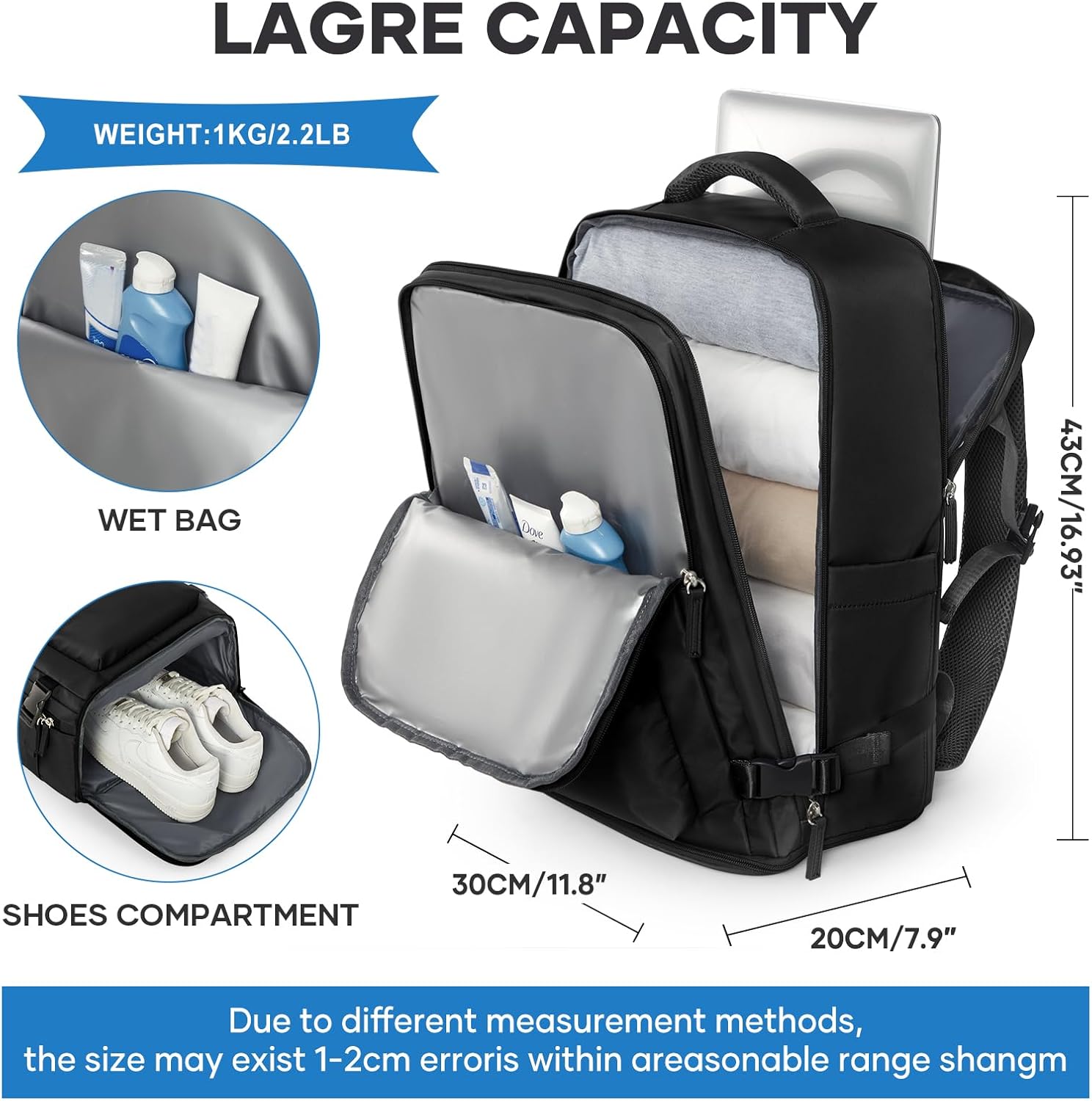 WONHOX Large Travel Backpack Carry on Flight Approved Laptop Work Business Backpack for Women Men Mochila de Viaje