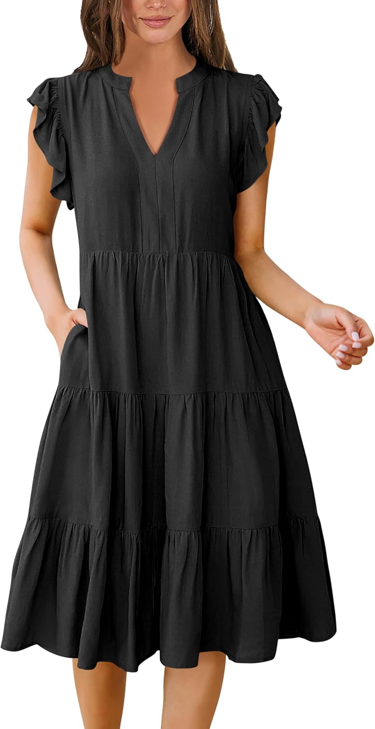 ANRABESS Womens Summer Dress Ruffle Sleeve V Neck Midi Dresses Fashion – supplyity ANRABESS Womens Summer Dress Ruffle Sleeve V Neck Midi Dresses Fashion – supplyity
